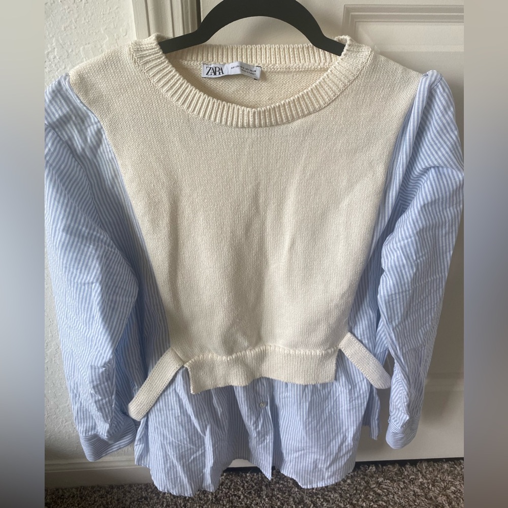 Zara Contrast Knit Shirt Sweater